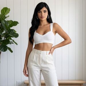 GSTQ Women's White Ribbed Knit Bralette Top- Size XS/S